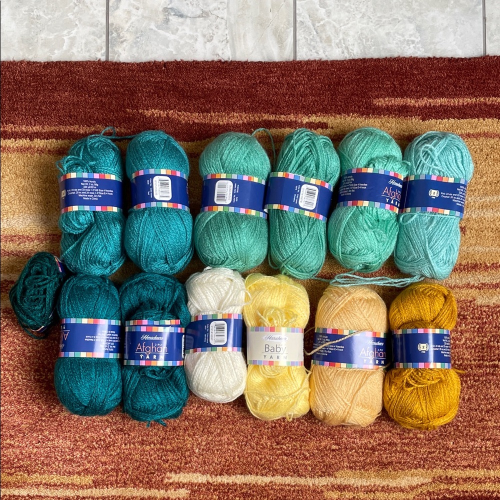 DESTASH LOT - Herrschners Afghan Yarn - green teal gold yellow acrylic amigurumi